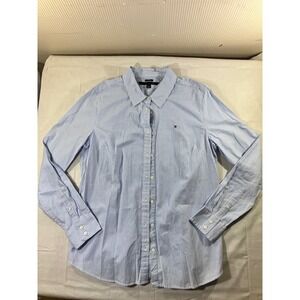 Tommy Hilfiger Classic Fit Blue White Stripe Button Down Shirt Mens L G